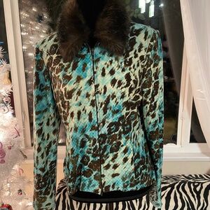 Joseph Ribkoff Size 12 Sequin Jacket With detachable Faux Fur Collar